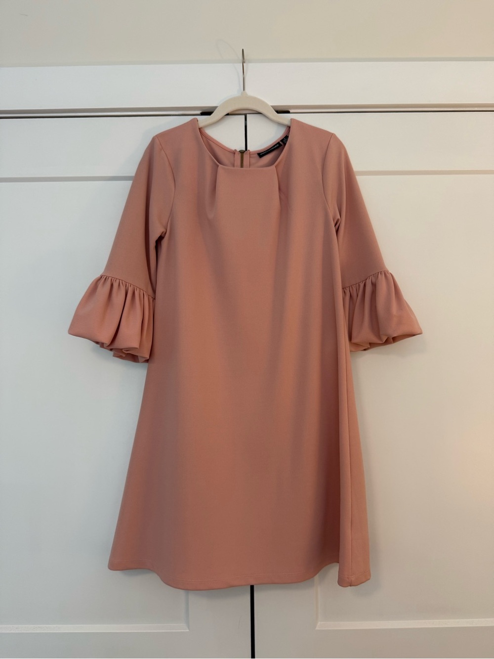 Nina Leonard Rose Blush Ruffle Sleeve Shift Dress